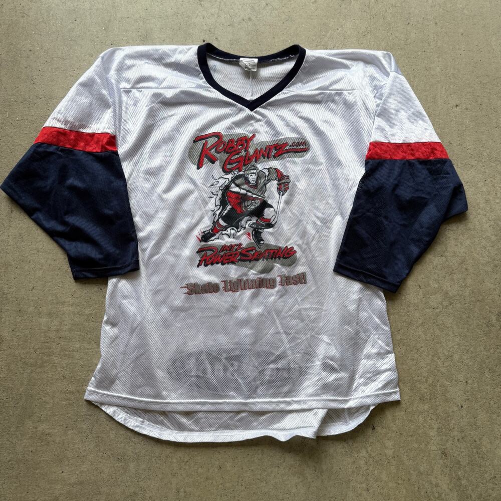 Vintage 2001 Signed Robby Glantz Int'l Power Skating White Hockey Jersey Sz L